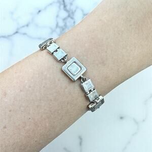 Modernist Square Link Bracelet Silver Tone Geometric Sculptural Minimalist AM